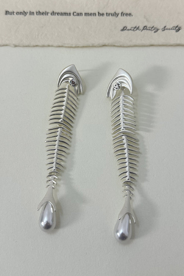 Personalized Fishbone Diamond Pearl Pendant Earrings-consonak