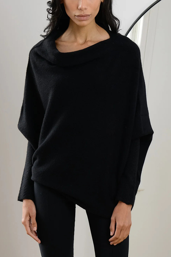 Solid Color Round Neck Long Sleeve Loose Knitted Sweater-consonak