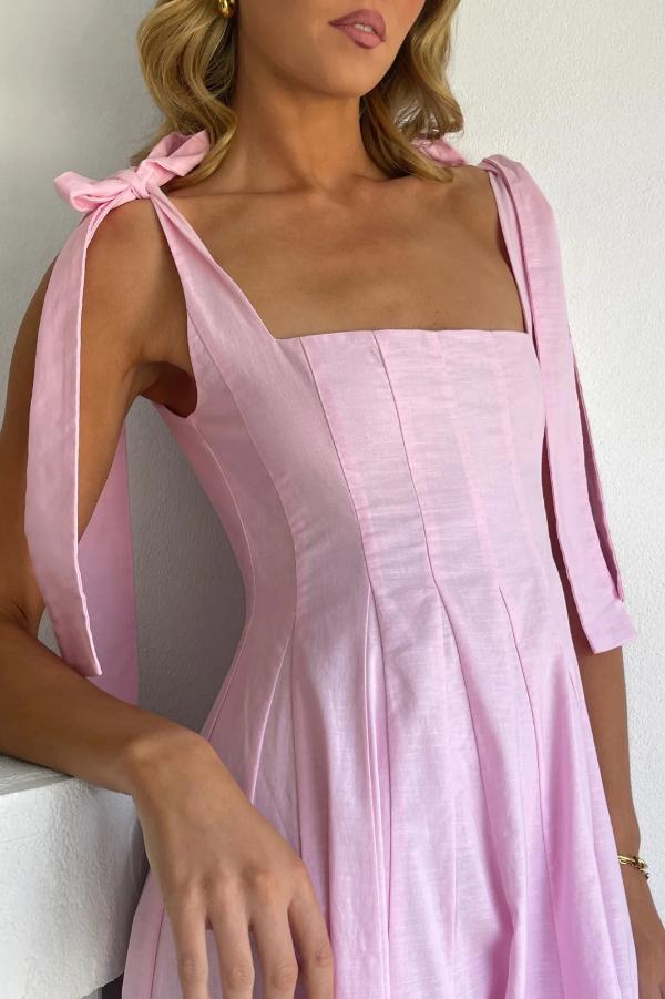 Solid Color Sleeveless Tie-up Suspender Elegant Patchwork Maxi Dress-consonak