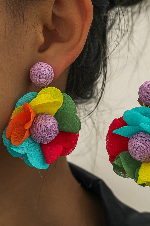 Bohemian Resort Style Fabric Flower Earrings-consonak