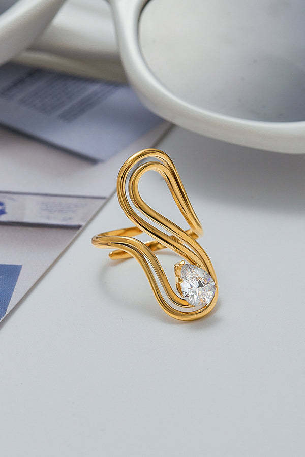 Elegant Zircon Geometric Titanium Steel Ring-consonak