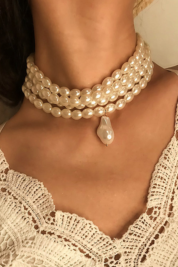 Stylish Geometric Pearl Beaded Multi-Layer Necklace | Consonak