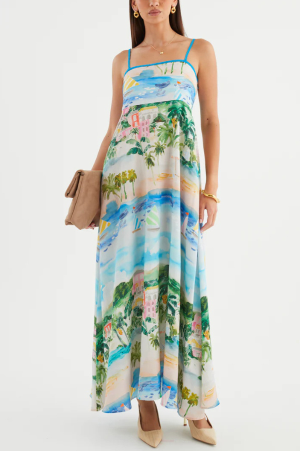 Unique Printed Loose Sleeveless Camisole Casual Vacation Maxi Dress-consonak