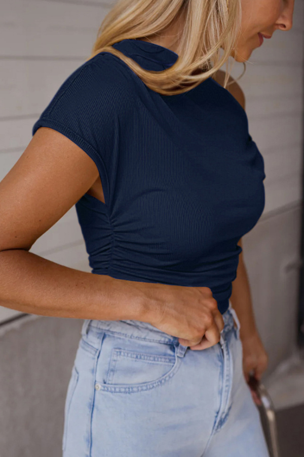 Solid Color Metal Decoration Short-sleeved Casual T-shirt-consonak