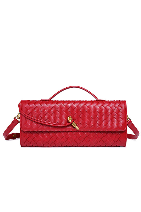 Woven Soft Leather Horizontal Square Accordion Bag | Consonak