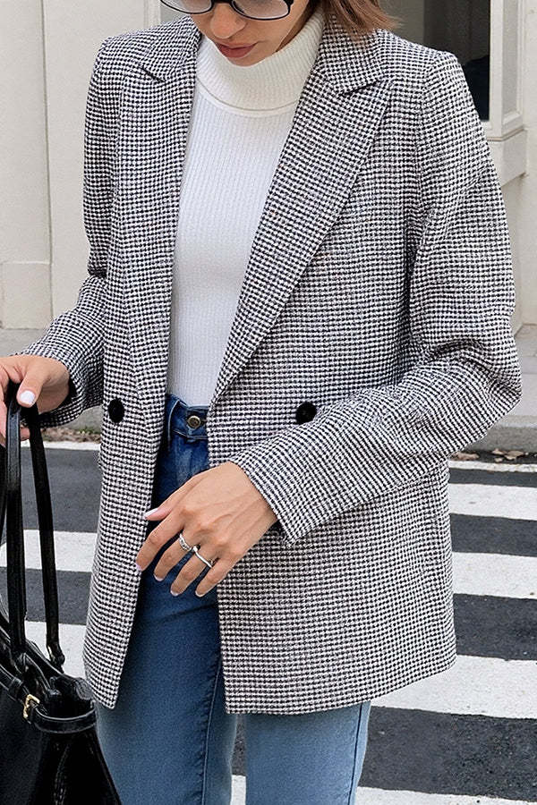 Vintage Houndstooth Lapel Long-sleeved Casual Blazer-consonak