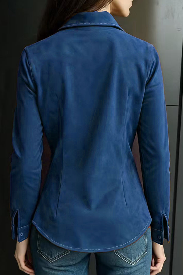 Stylish Suede Long-sleeved Button-down Casual Shirt | Consonak
