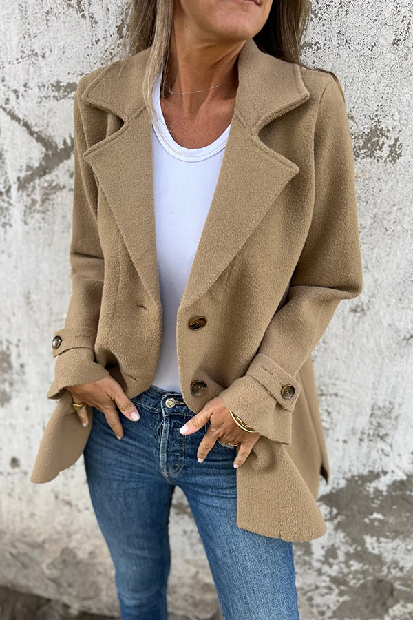 Solid Color Casual Lapel Long Sleeve Loose Woolen Jacket-consonak