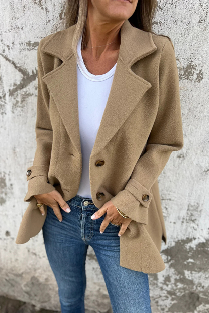 Solid Color Casual Lapel Long Sleeve Loose Woolen Jacket-consonak