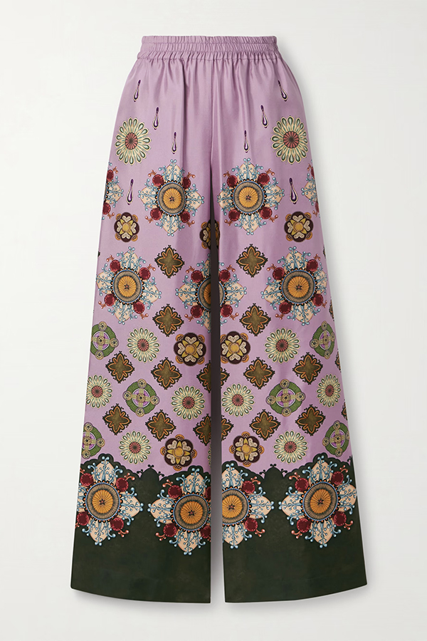 Satin Unique Print Loose Batwing Sleeve Top and Elastic Waist Pocket Casual Wide-leg Pants Set-consonak