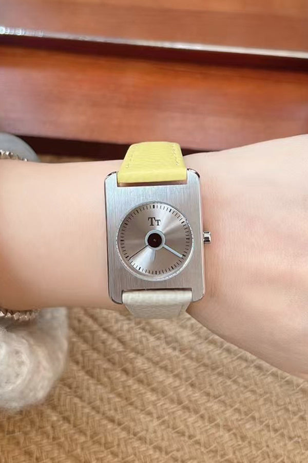 Square Steel Case Dopamine Color Matching Leather Strap Watch-consonak