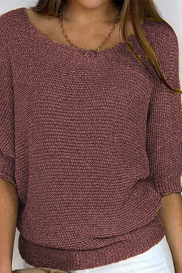 Crew Neck Knitted Half Sleeve Sweater-consonak
