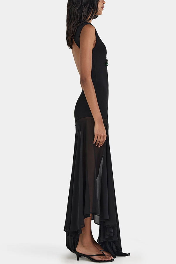 Alice Open Back Asymmetrical Tulle Hem Stretch Maxi Dress-consonak