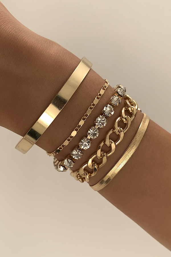 Personalized Geometric Multi-element Rhinestone Bracelet Set | Consonak