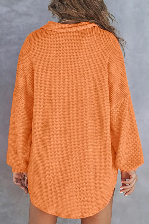 Solid Color Waffle Loose Casual Knitted Pocket Top-consonak