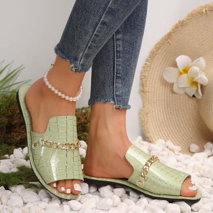 Casual Flat Beach Sandals with Chain Accessories-consonak