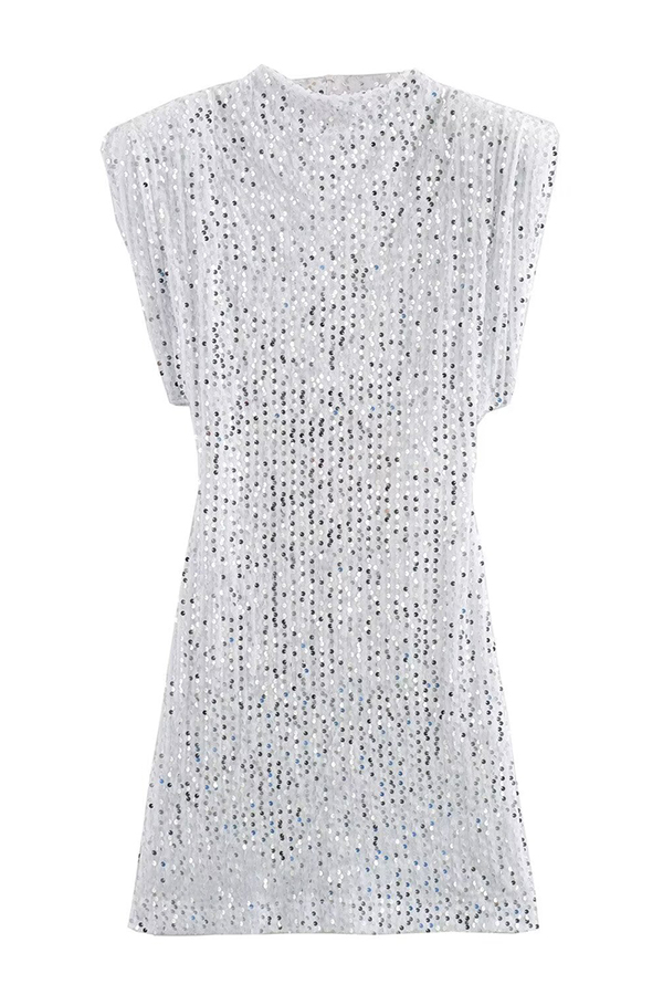 Fashionable Sequined Round Neck Sleeveless Slim-fit Mini Dress-consonak
