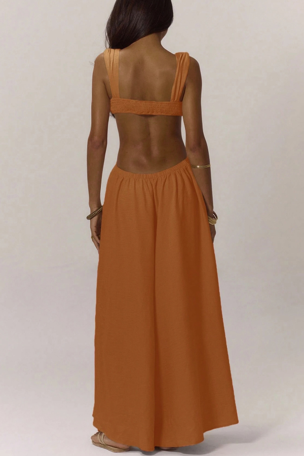 Solid Color Casual Camisole Loose Stretch Wide-leg Jumpsuit-consonak