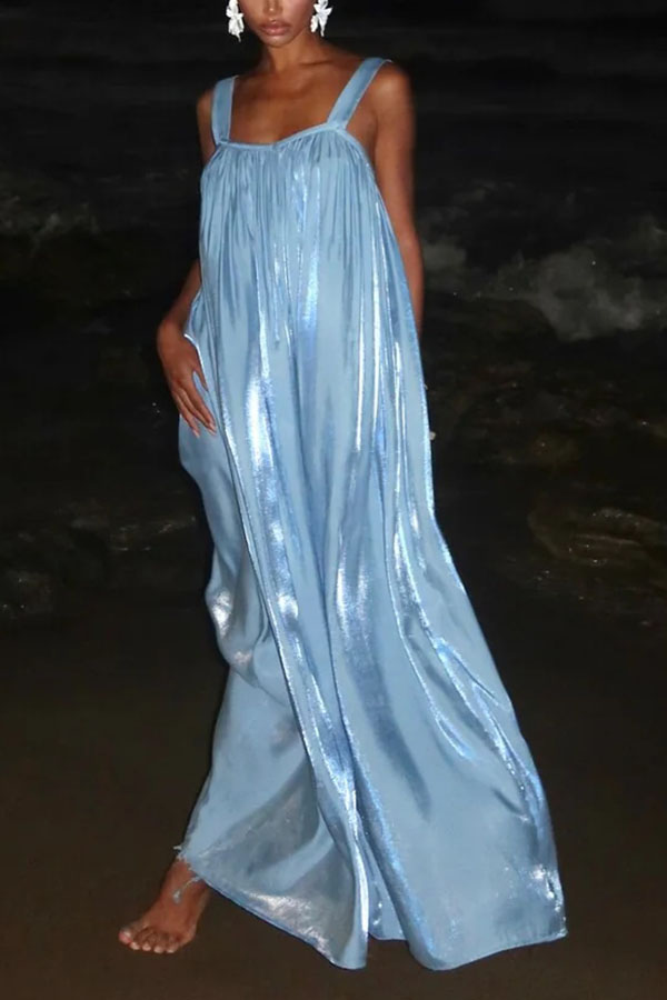 Pearlescent Luster Satin Wide Strap Open Back Loose Maxi Dress-consonak