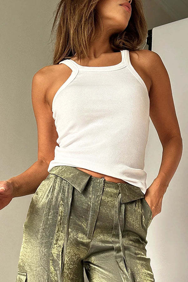 Essential Item Ribbed Crew Neck Stretch Tank-consonak