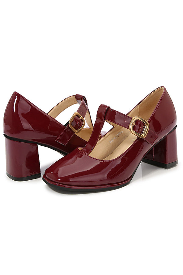 Square Toe Mary Jane Block Heel Retro High Heels-consonak