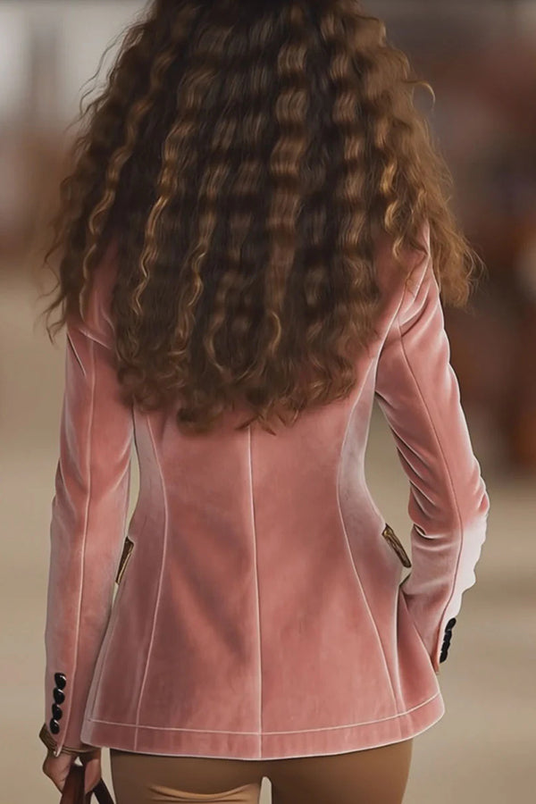 Gold Velvet Leopard Print Patchwork Lapel Long Sleeve Elegant Blazer-consonak