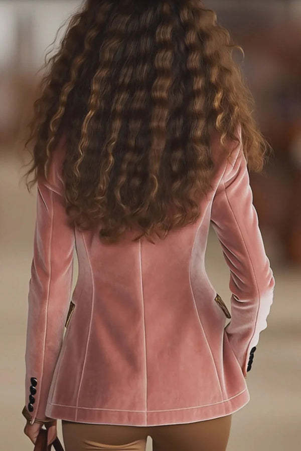 Gold Velvet Leopard Print Patchwork Lapel Long Sleeve Elegant Blazer-consonak