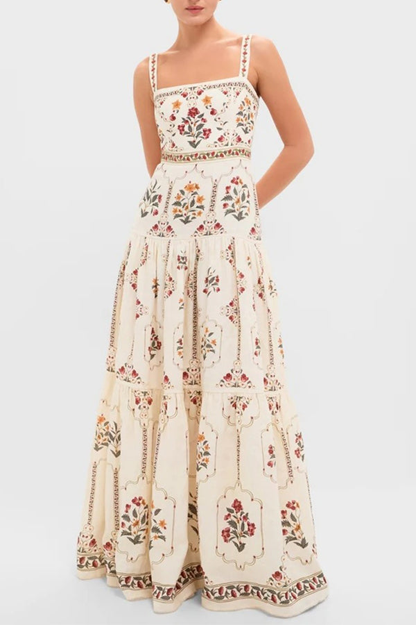 Positano Vintage Floral Cami Maxi Dress-Consonak