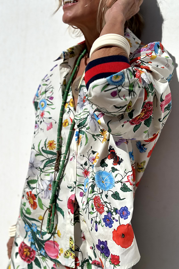 Fabulous Fiesta Satin Floral Unique Print Button Down Oversized Blouse-consonak