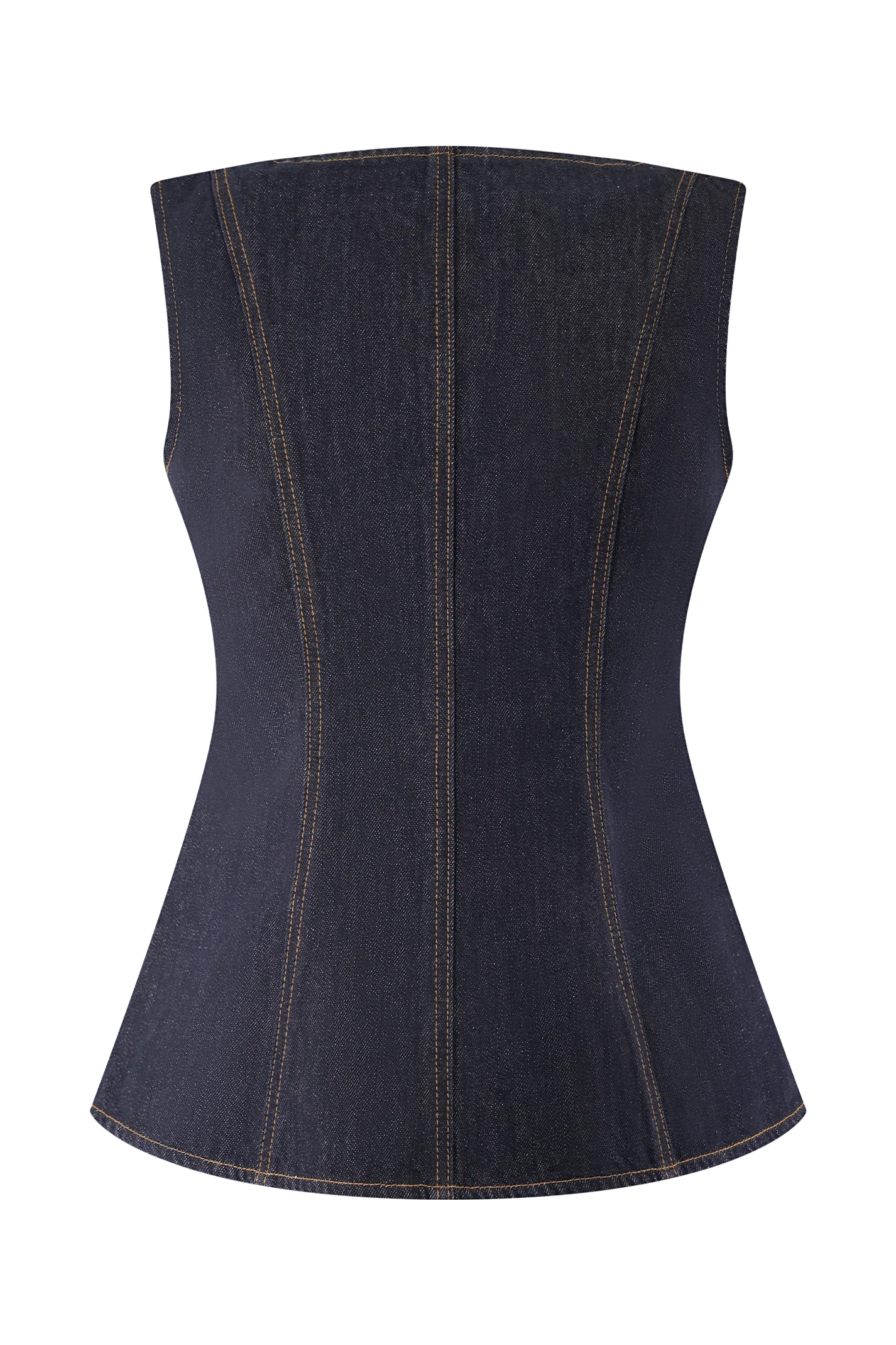 Stassi Denim Square Neck Unique Button Up Princess Seams Vest Top | Consonak