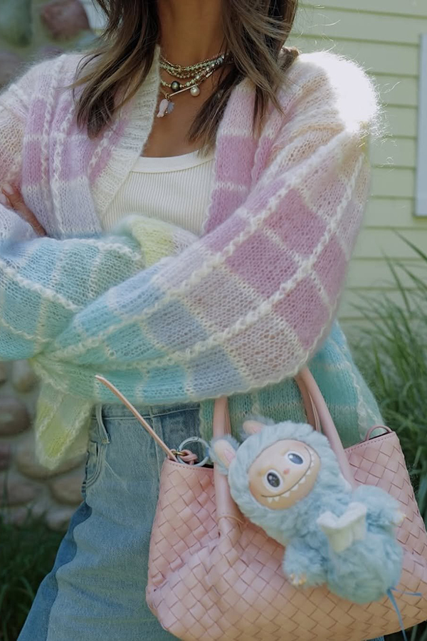 Palette Day Knit Color Blocks Open Front Balloon Sleeve Loose Cardigan-consonak