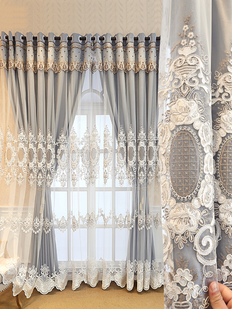 1 piece of European double-layer blackout curtain, exquisite embroidered yarn, suitable for windows in various room types such as bedrooms and living rooms