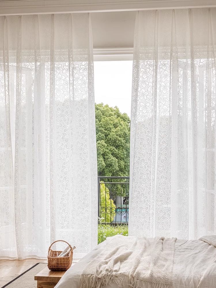 New French style curtains with a light luxury and high-end feel, living room, bedroom, white translucent and non transparent window screen, 1 piece