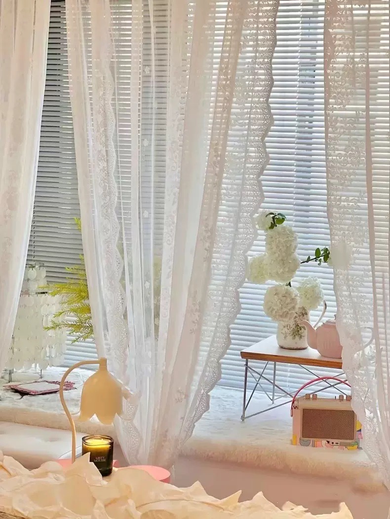 1 perforated French lace curtain, window screen, white screen curtain, romantic lace embroidery, Rococo partition curtain, cabinet cover