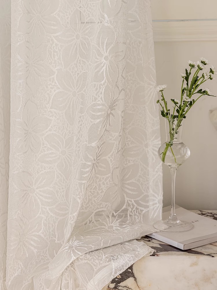New French style curtains with a light luxury and high-end feel, living room, bedroom, white translucent and non transparent window screen, 1 piece