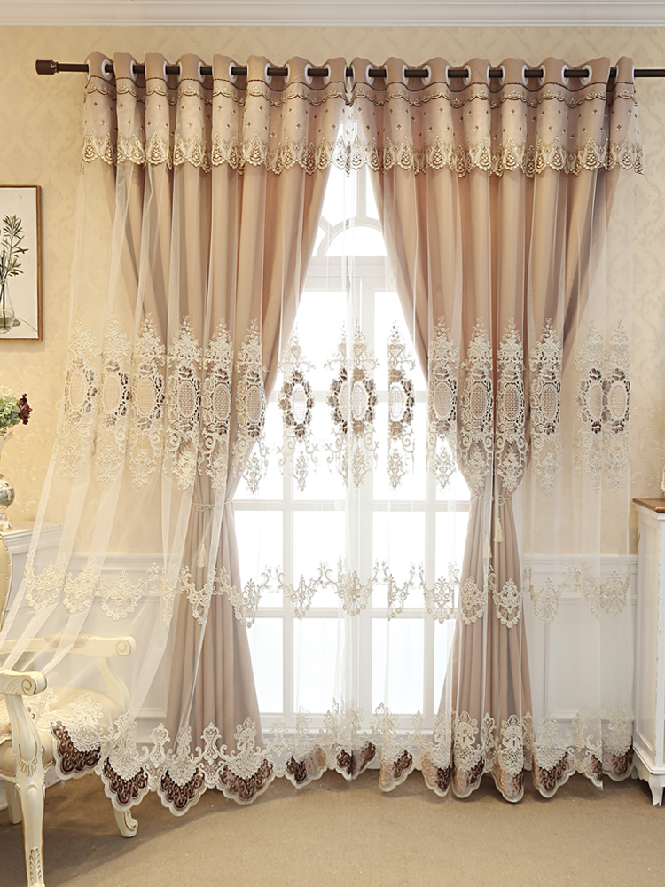 1 piece of European double-layer blackout curtain, exquisite embroidered yarn, suitable for windows in various room types such as bedrooms and living rooms
