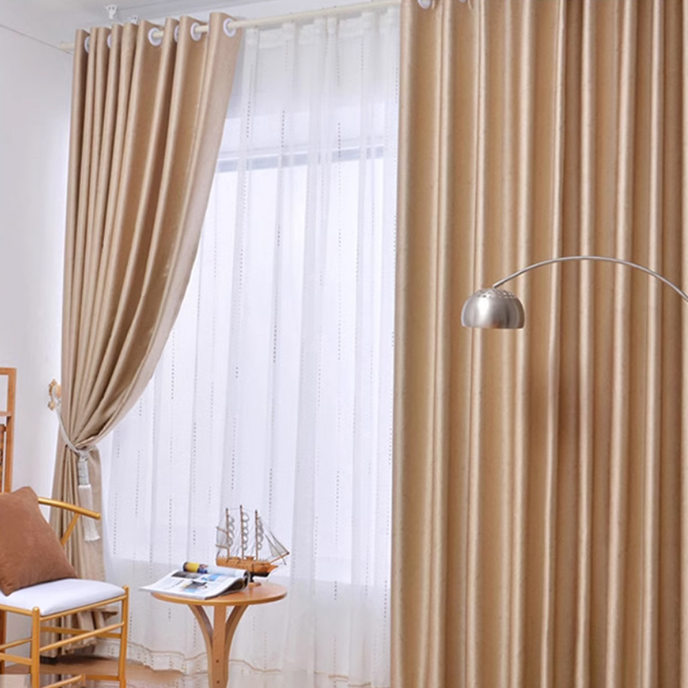 1 gold embossed curtain, simple Nordic style full blackout curtain, thickened insulation and sun protection bedroom floor to ceiling living room curtain fabric finished product