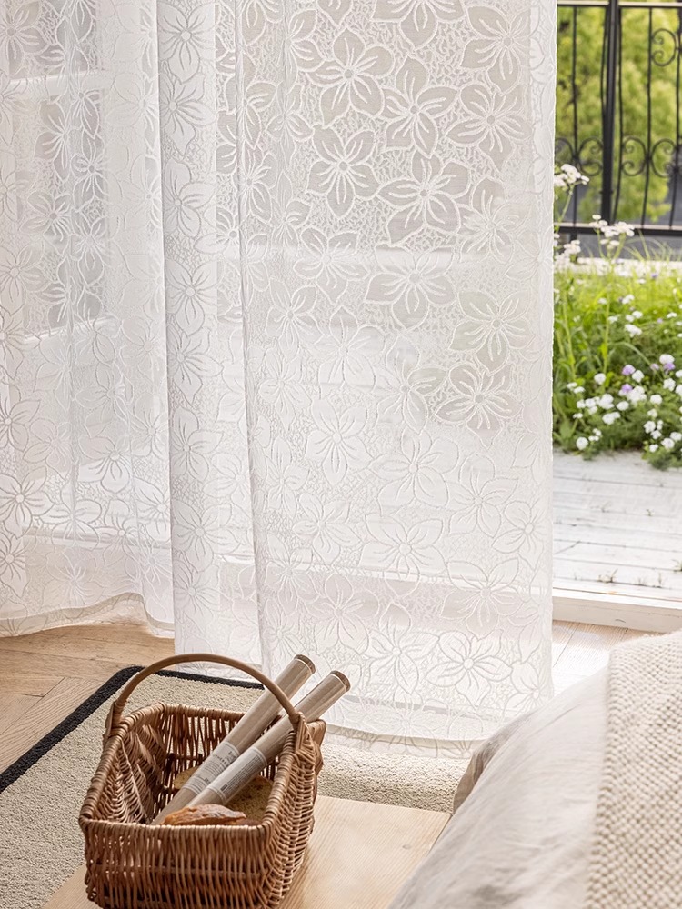 New French style curtains with a light luxury and high-end feel, living room, bedroom, white translucent and non transparent window screen, 1 piece