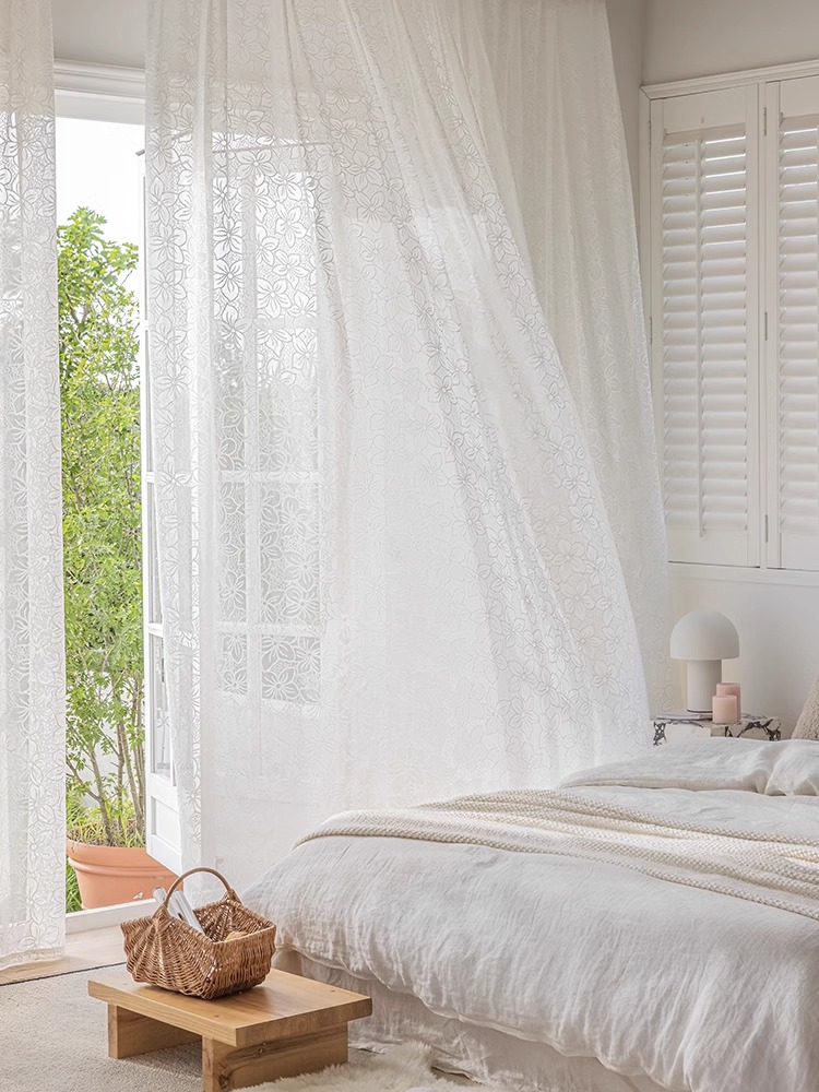 New French style curtains with a light luxury and high-end feel, living room, bedroom, white translucent and non transparent window screen, 1 piece