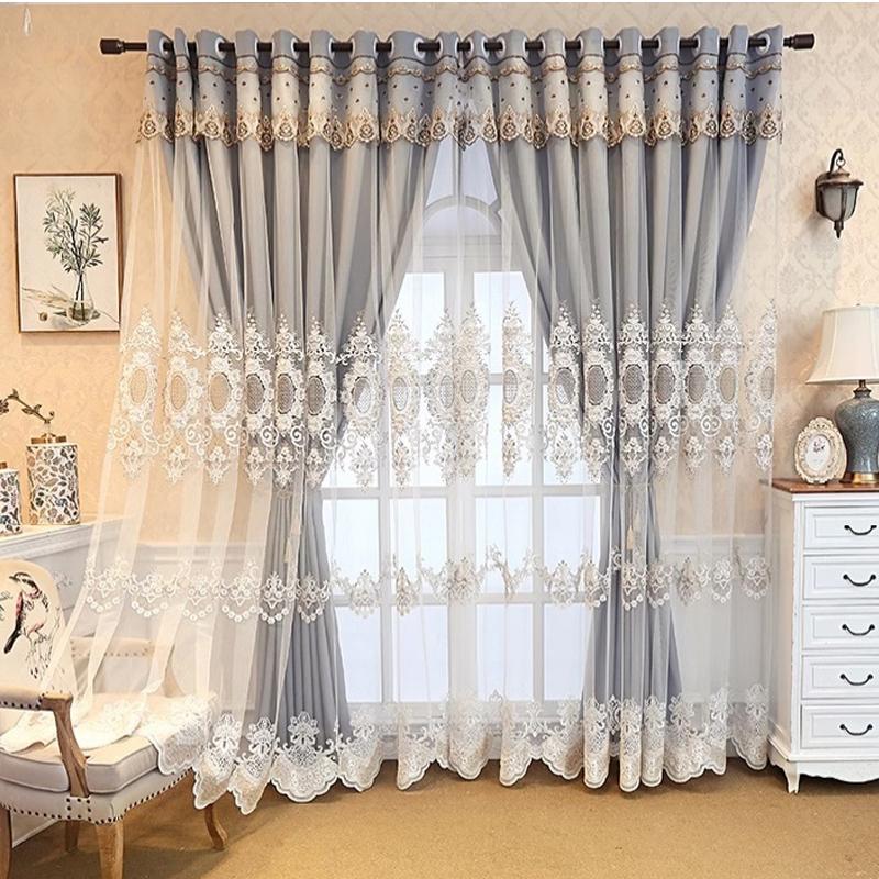 1 piece of European double-layer blackout curtain, exquisite embroidered yarn, suitable for windows in various room types such as bedrooms and living rooms