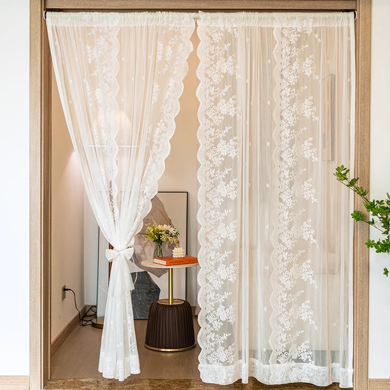 1 perforated French lace curtain, window screen, white screen curtain, romantic lace embroidery, Rococo partition curtain, cabinet cover