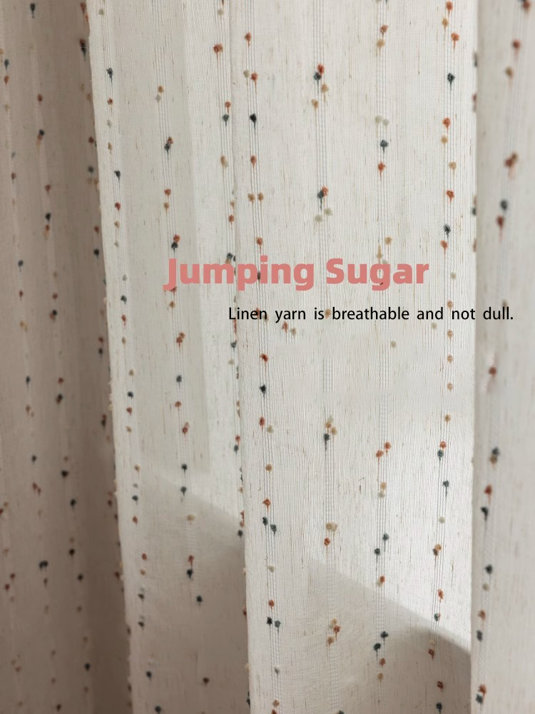 1 piece of retro linen colored velvet bean window screen, dopamine cotton linen cute curtains, bedroom curtains