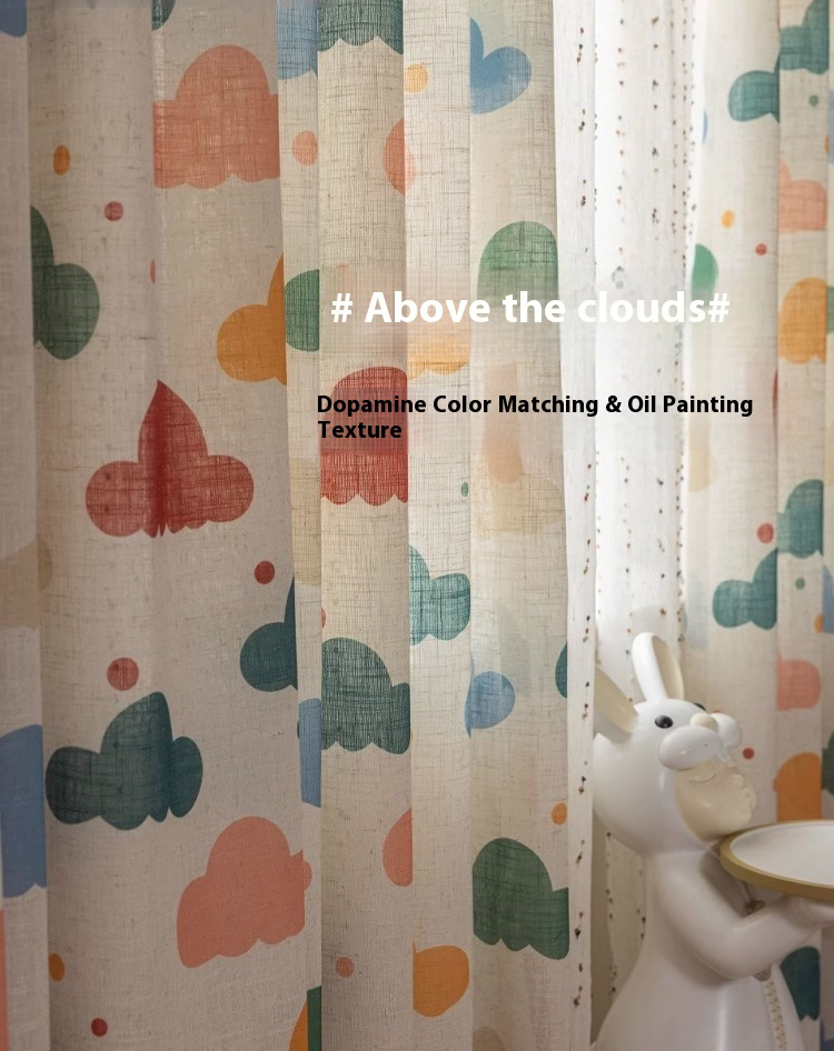 1 piece of Korean dopamine colored cloud window screen for bedroom, living room, children's room cartoon, translucent and non transparent window screen