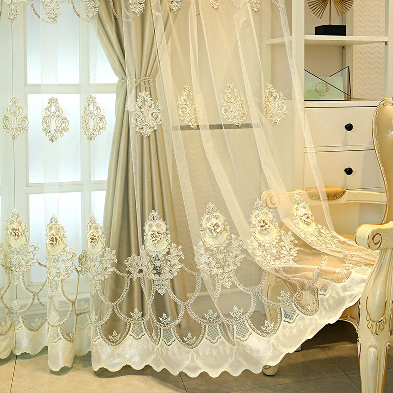 1 piece of European embroidery full blackout bedroom curtain, new floor to ceiling double-layer atmospheric embroidery yarn finished product, simple and modern living room