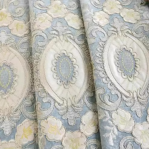 1 light blue embroidered curtain, European high-end atmospheric chenille embroidered curtain, living room bedroom floor-to-ceiling window thickened curtain finished product