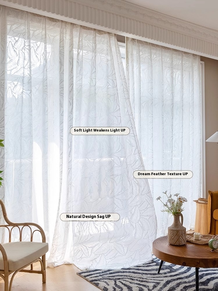 1 piece of screen curtain, bedroom, living room, French high-end, light luxury relief, translucent, non transparent window screen