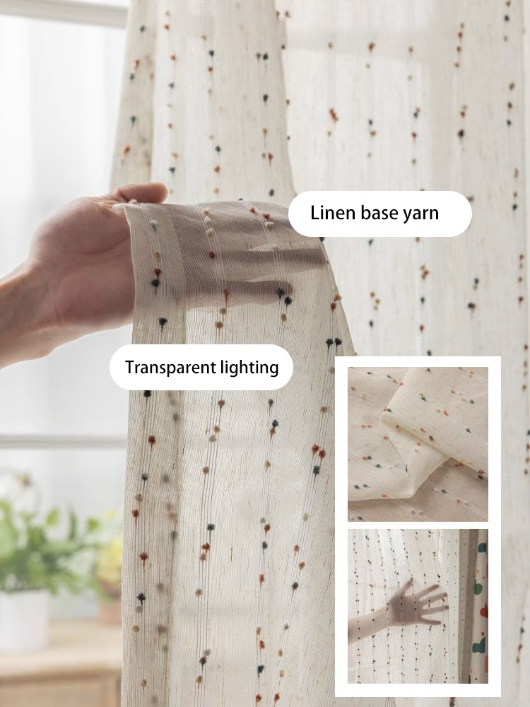1 piece of retro linen colored velvet bean window screen, dopamine cotton linen cute curtains, bedroom curtains