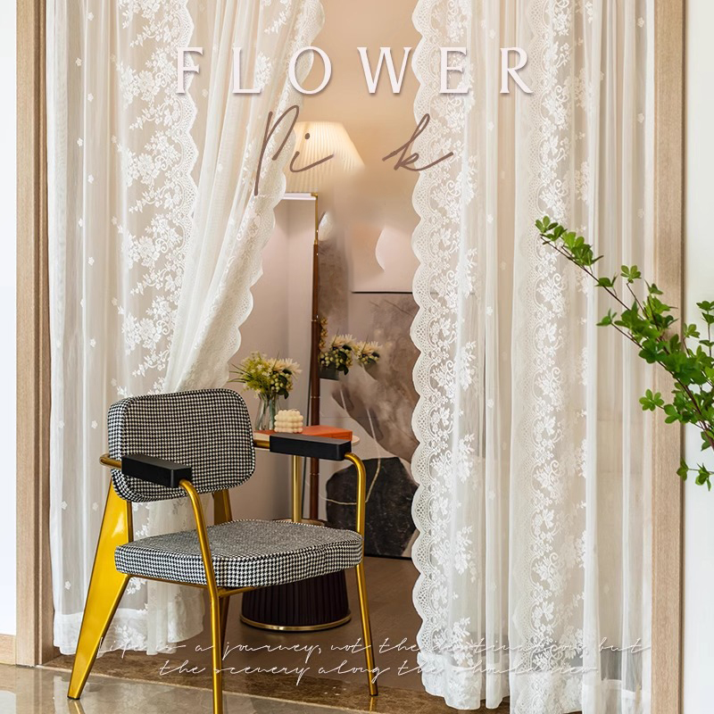 1 perforated French lace curtain, window screen, white screen curtain, romantic lace embroidery, Rococo partition curtain, cabinet cover