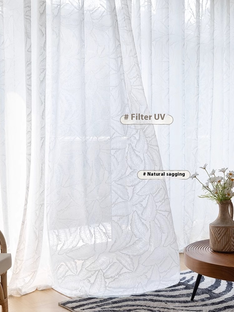 1 piece of screen curtain, bedroom, living room, French high-end, light luxury relief, translucent, non transparent window screen