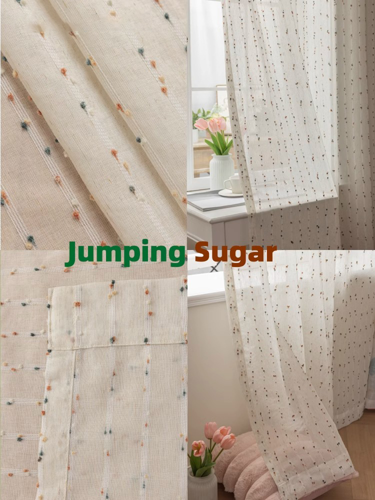 1 piece of retro linen colored velvet bean window screen, dopamine cotton linen cute curtains, bedroom curtains